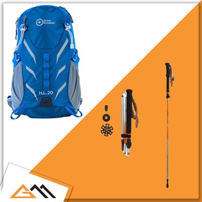 GREAT ESCAPES Zaino Blu 20L+Bastoncini T3 Trekking