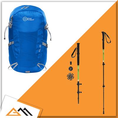 GREAT ESCAPES Zaino Blu 25L+Bastoncini T1 Trekking