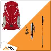 GREAT ESCAPES Zaino Rosso 20L+Bastoncini T3 Trekking