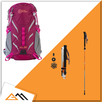 GREAT ESCAPES Zaino Fuxsia 20L+Bastoncini T3 Trekking